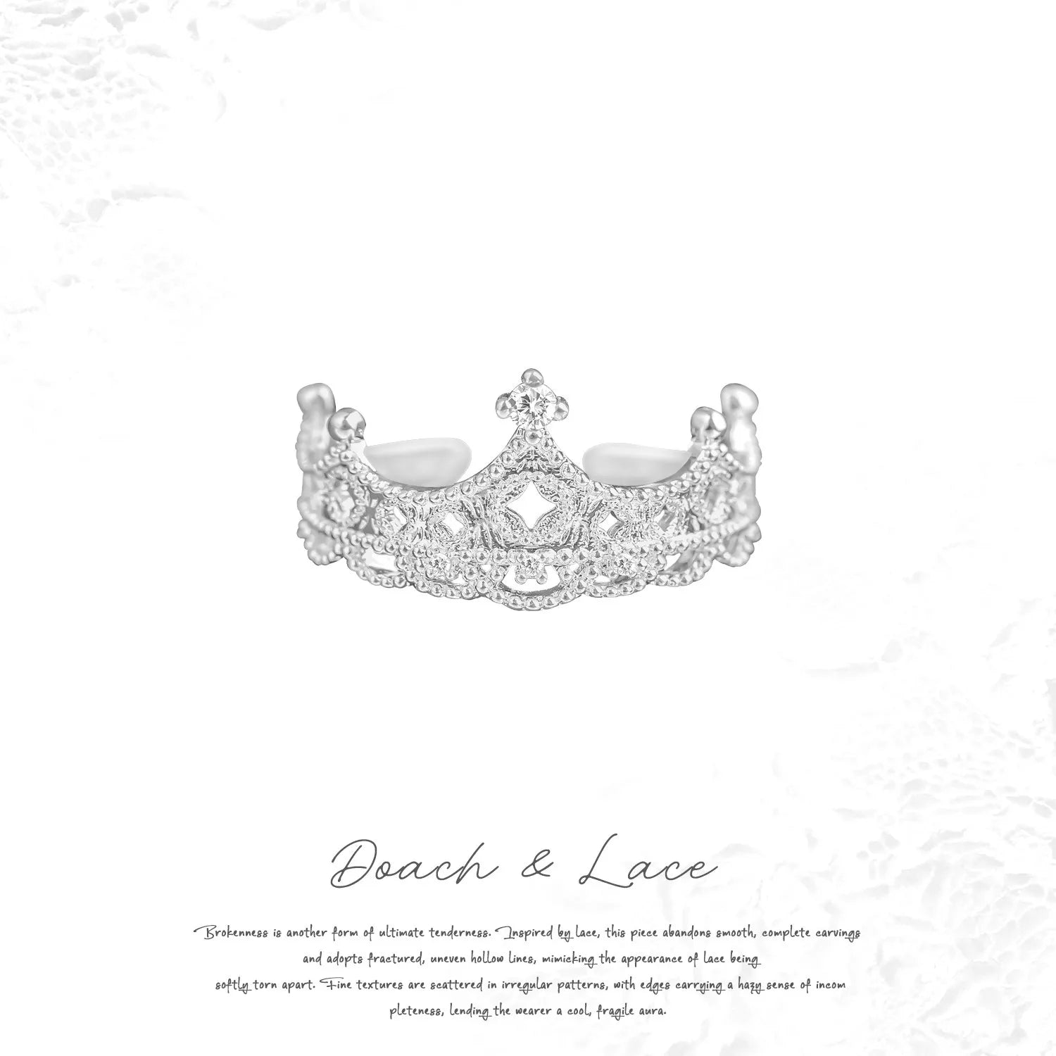 Crown Ring 925 Sterling Silver Cubic Zirconia Lace Inspired Detail