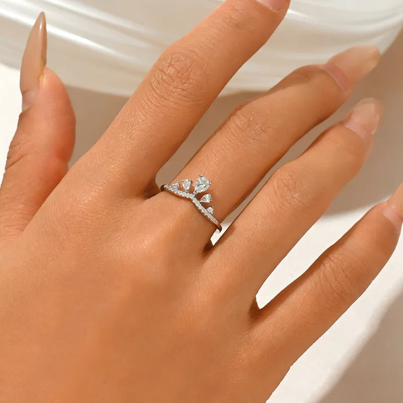 Crown Ring 925 Sterling Silver Moissanite Five Point Tiara Design