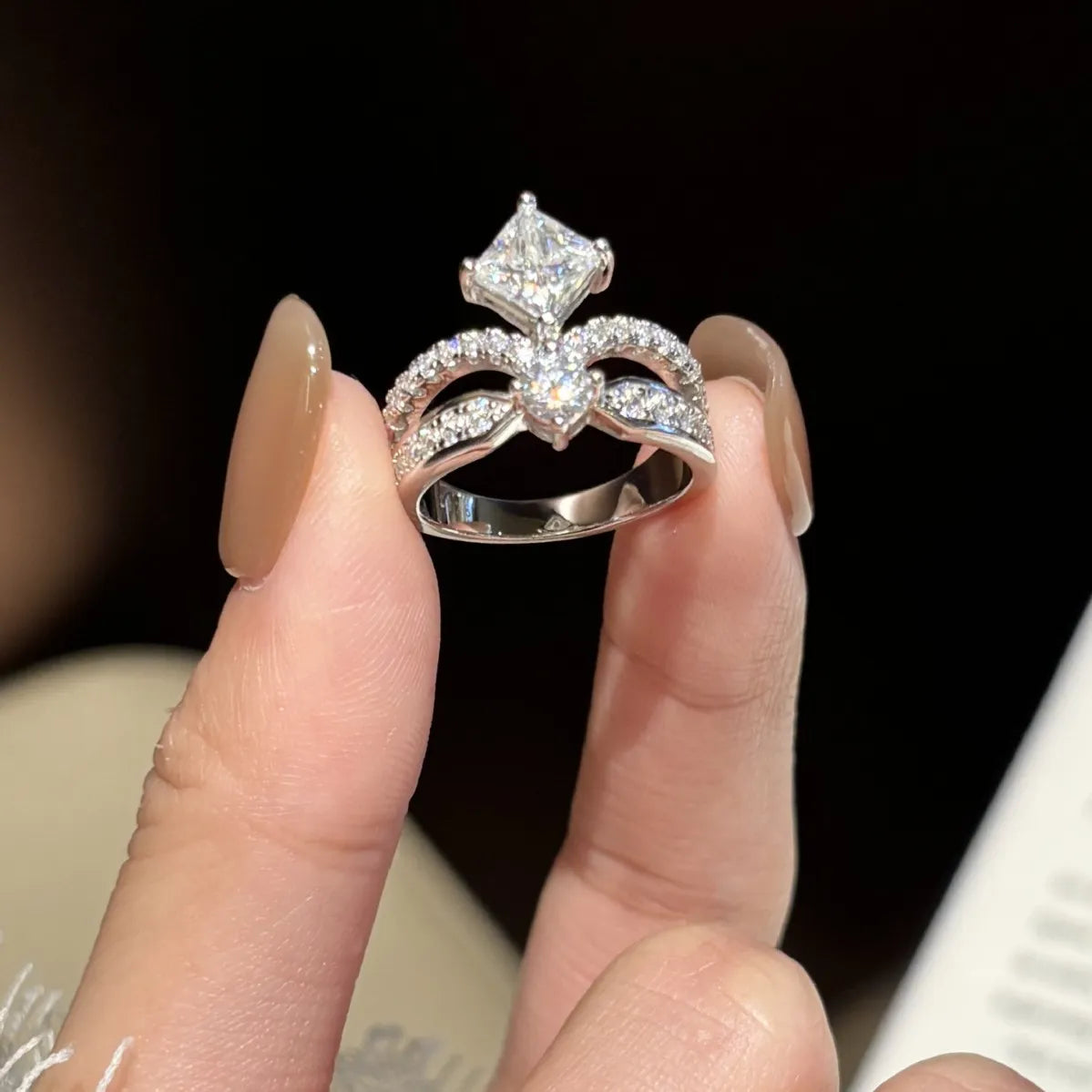 Princess Cut Moissanite Ring 1 Carat 925 Sterling Silver Crown Design