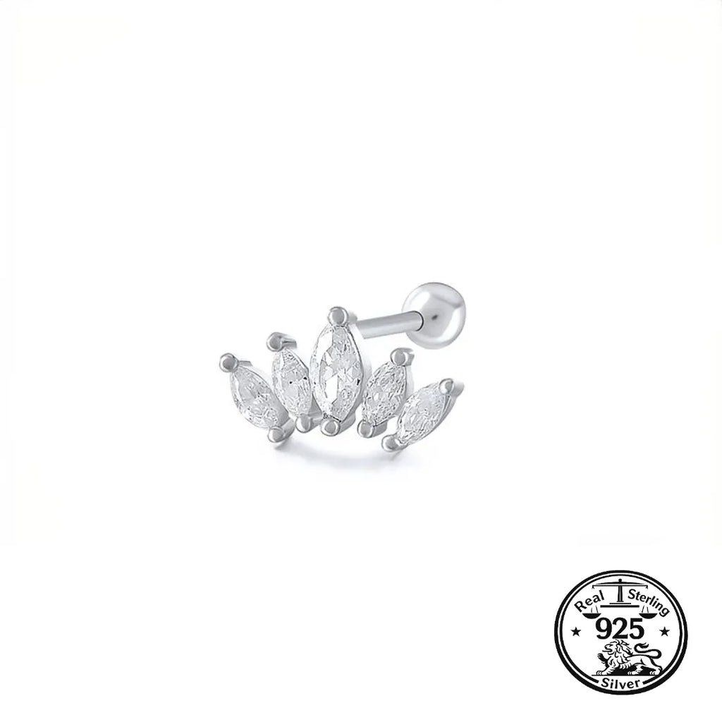 Crown Stud Earrings 925 Sterling Silver with Cubic Zirconia for Cartilage