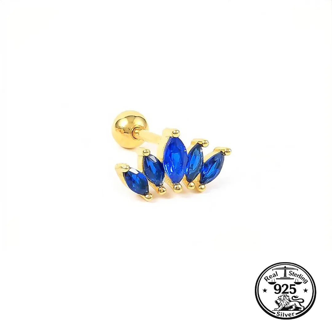 Crown Stud Earrings 925 Sterling Silver with Cubic Zirconia for Cartilage