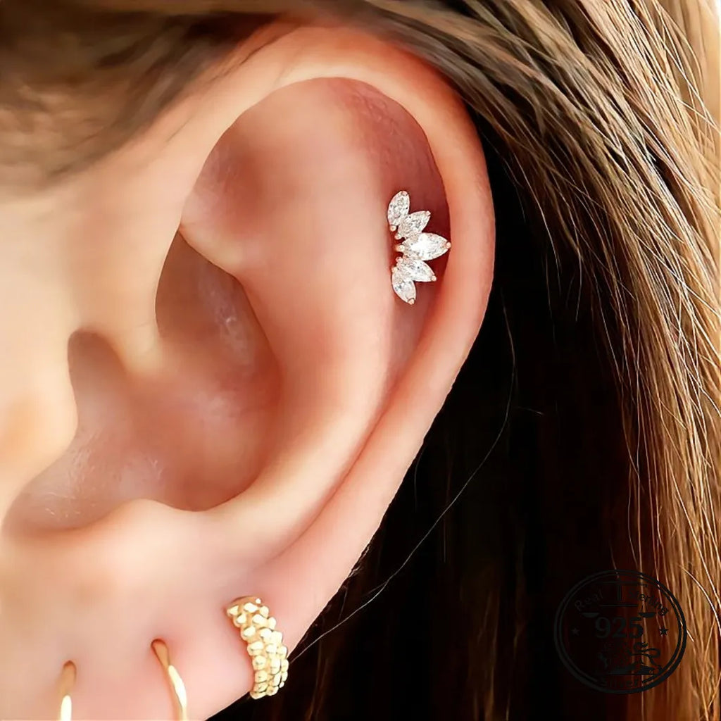 Crown Stud Earrings 925 Sterling Silver with Cubic Zirconia for Cartilage