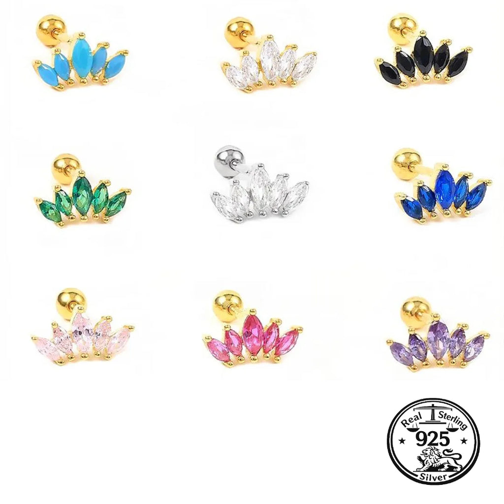 Crown Stud Earrings 925 Sterling Silver with Cubic Zirconia for Cartilage