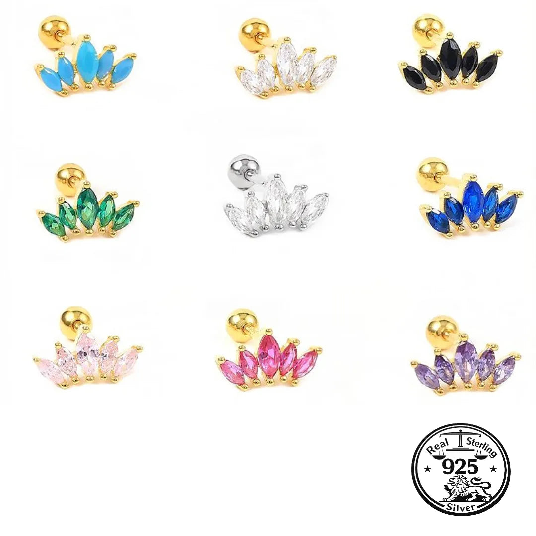 Crown Stud Earrings 925 Sterling Silver with Cubic Zirconia for Cartilage