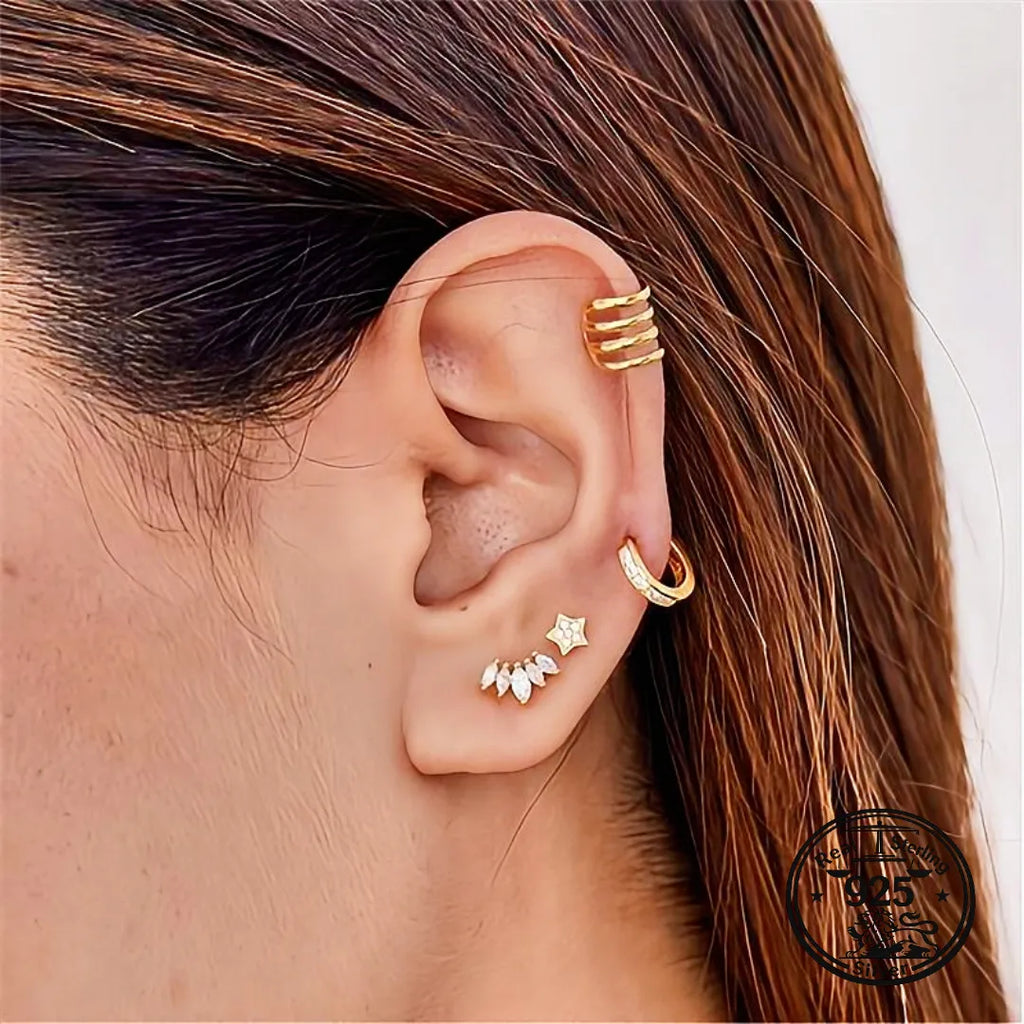 Crown Stud Earrings 925 Sterling Silver with Cubic Zirconia for Cartilage
