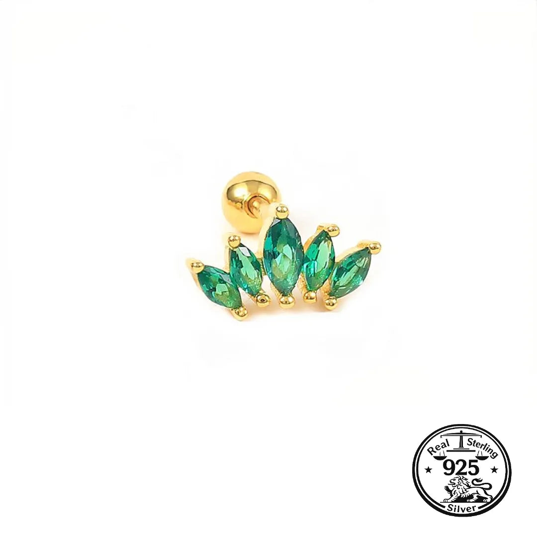 Crown Stud Earrings 925 Sterling Silver with Cubic Zirconia for Cartilage