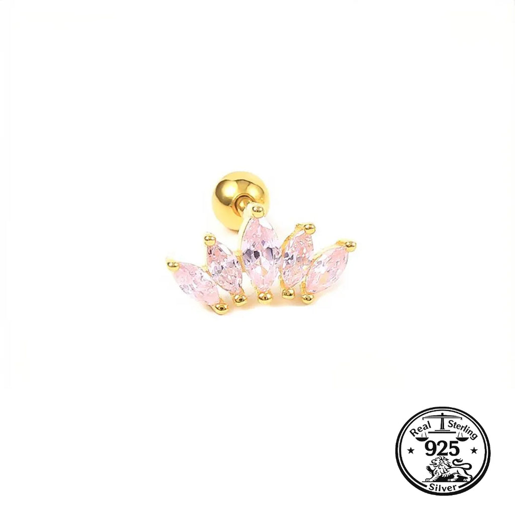 Crown Stud Earrings 925 Sterling Silver with Cubic Zirconia for Cartilage