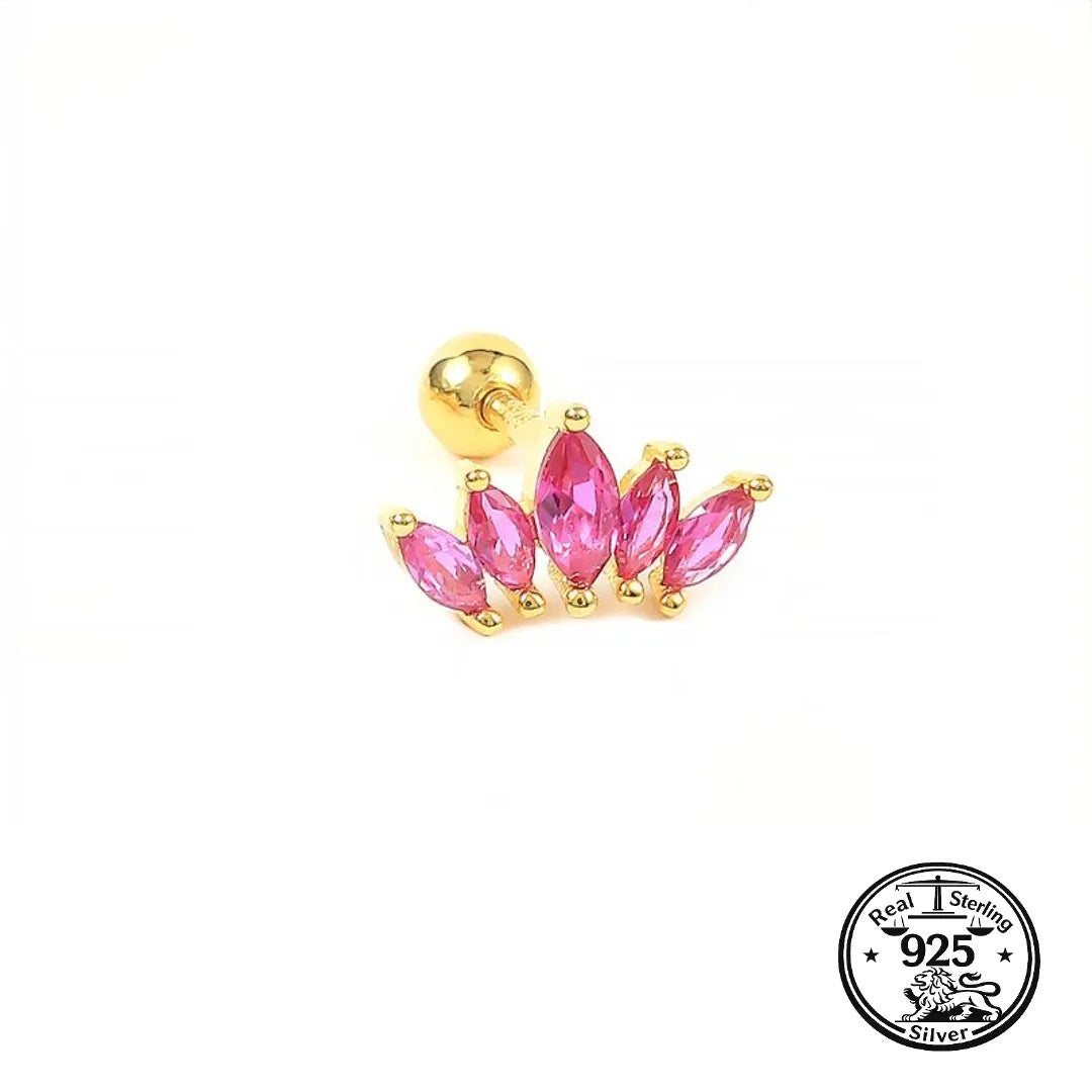 Crown Stud Earrings 925 Sterling Silver with Cubic Zirconia for Cartilage