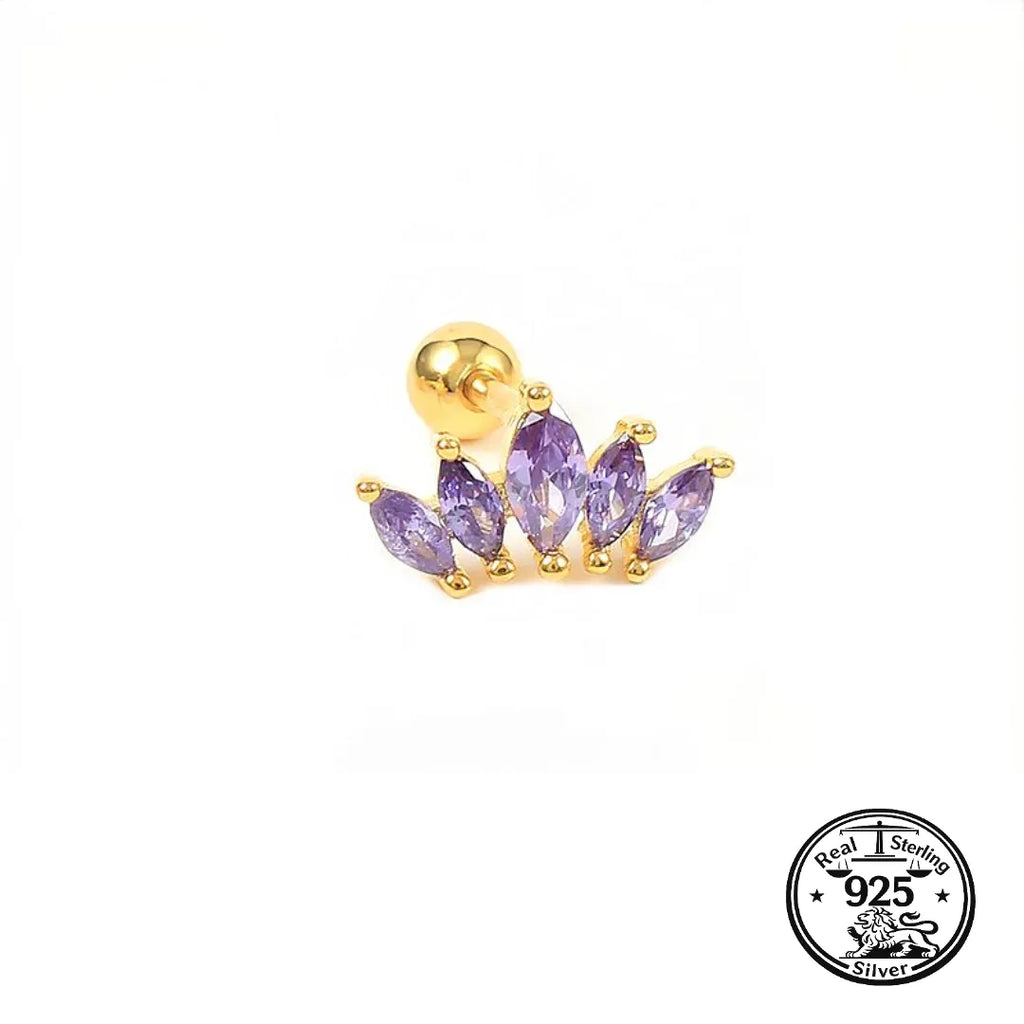 Crown Stud Earrings 925 Sterling Silver with Cubic Zirconia for Cartilage