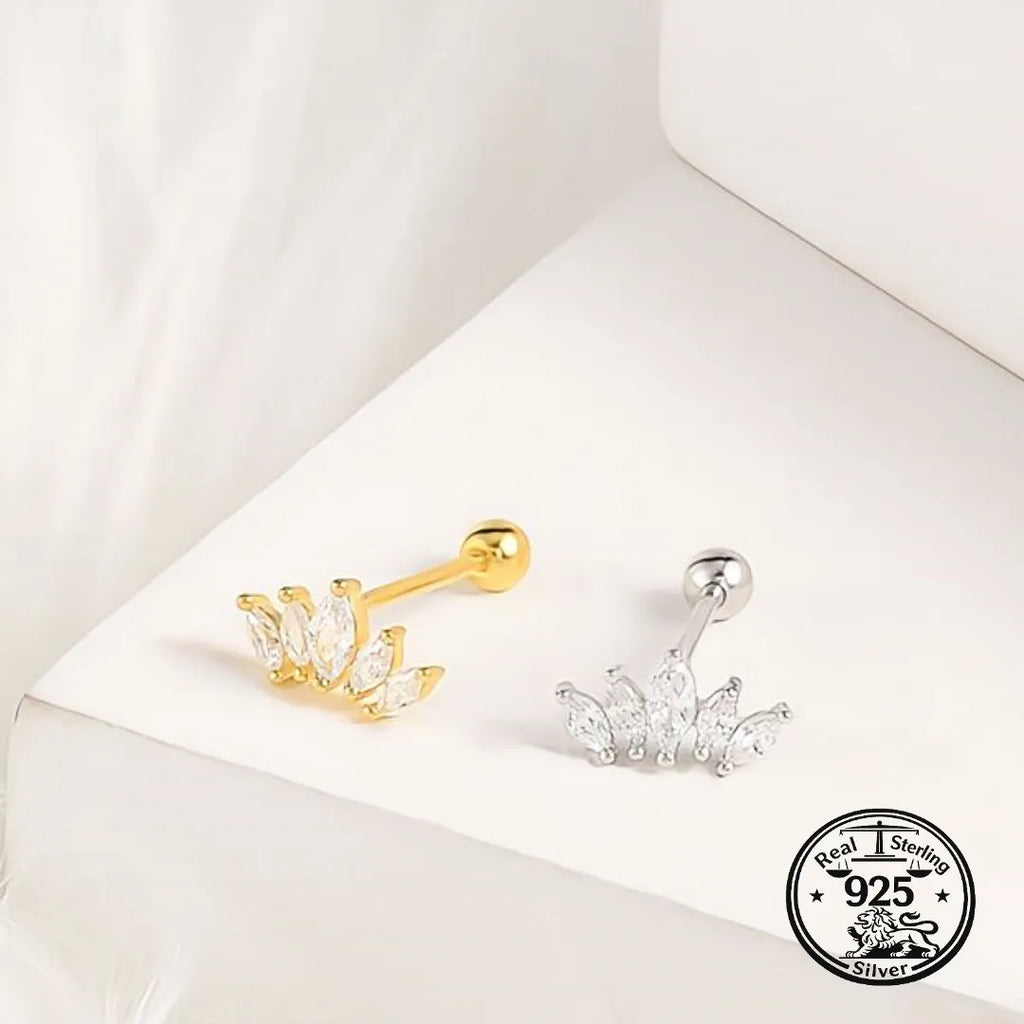Crown Stud Earrings 925 Sterling Silver with Cubic Zirconia for Cartilage