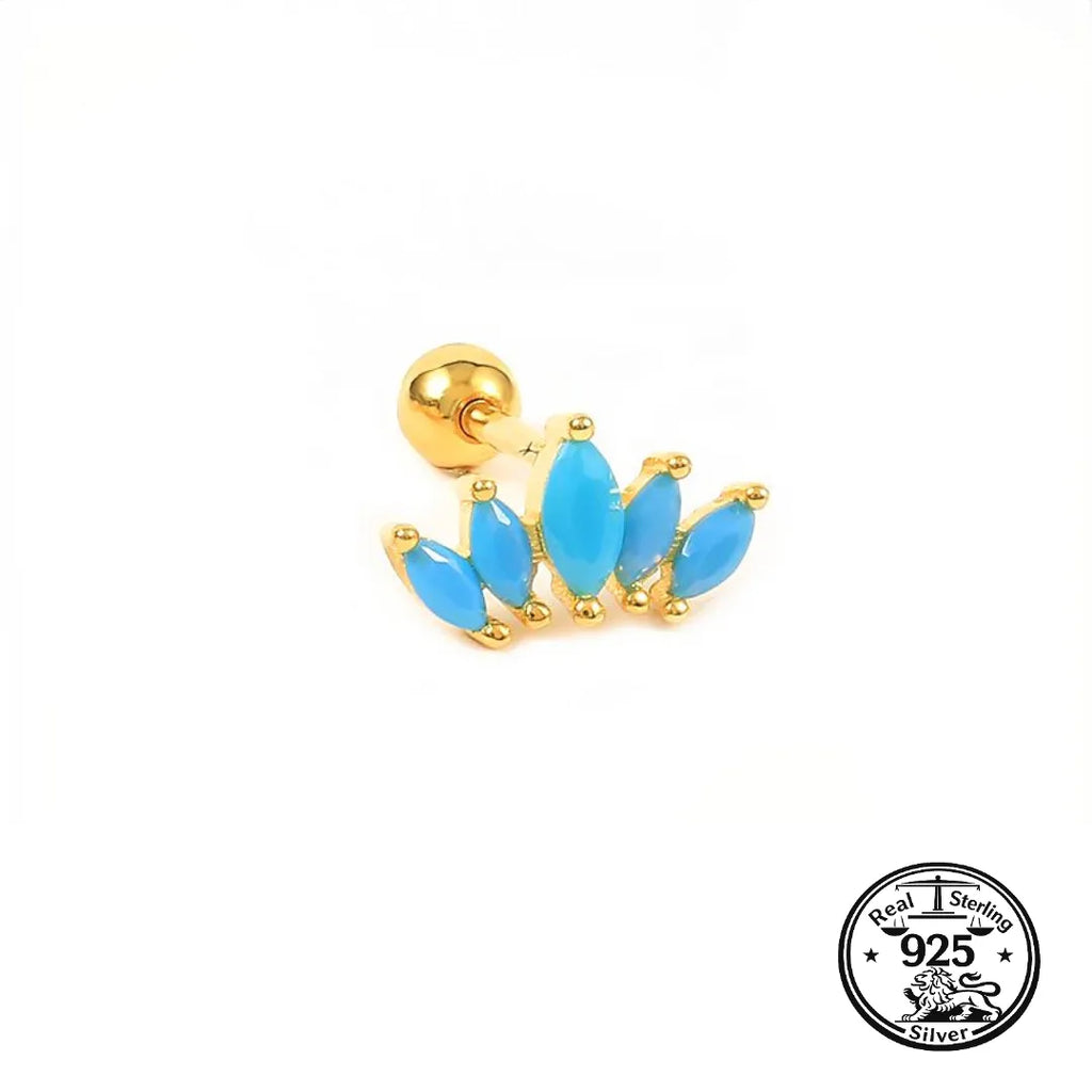 Crown Stud Earrings 925 Sterling Silver with Cubic Zirconia for Cartilage