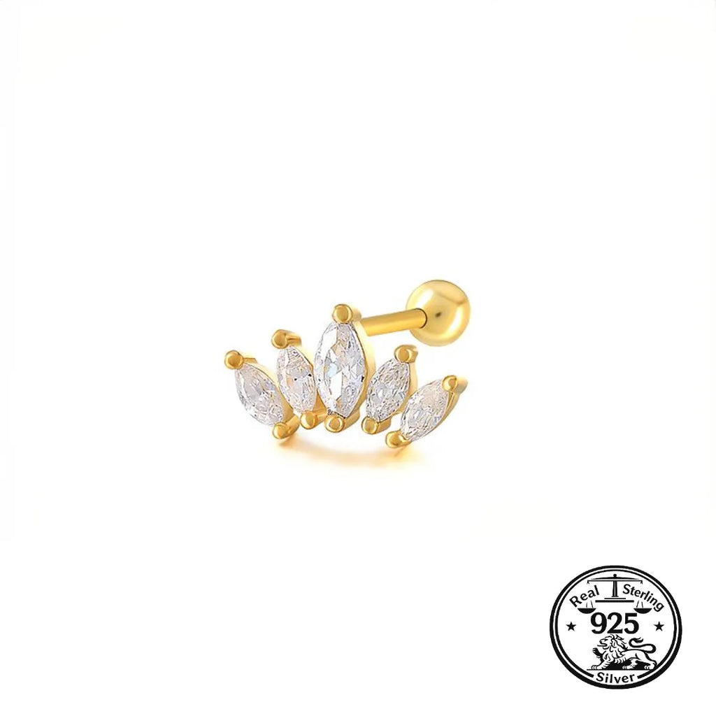 Crown Stud Earrings 925 Sterling Silver with Cubic Zirconia for Cartilage