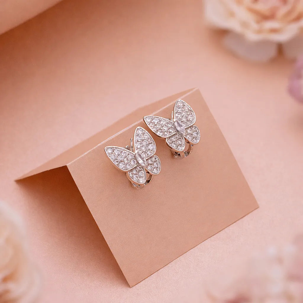 925 Sterling Silver Cubic Zirconia Framed Butterfly Earrings