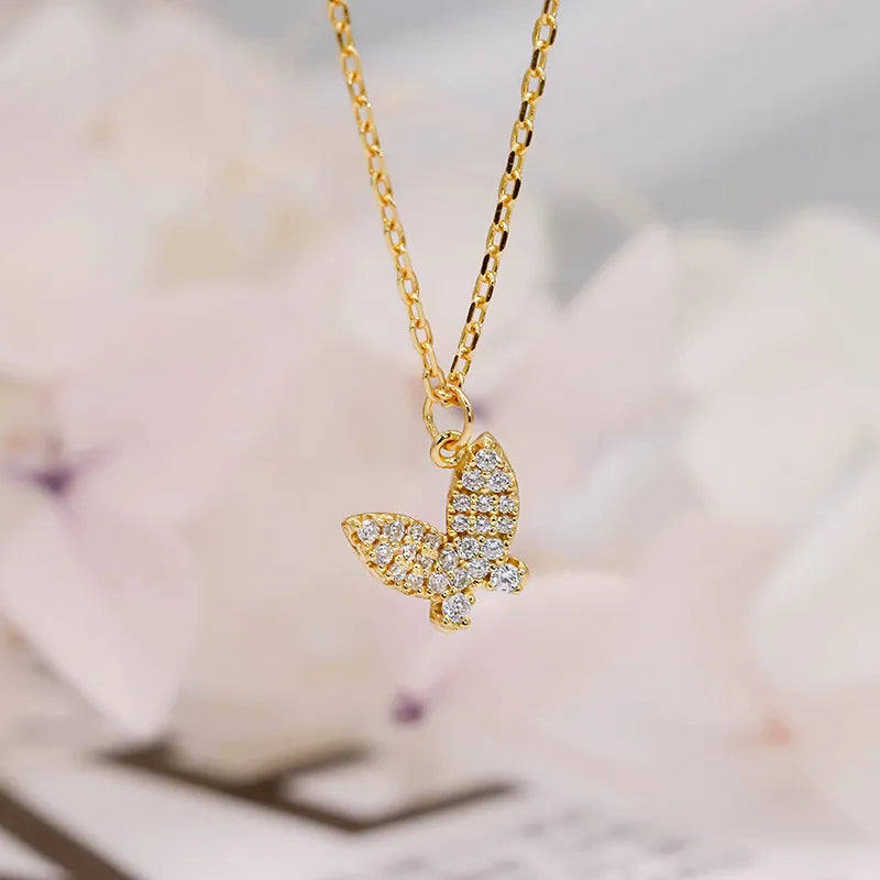 925 Sterling Silver Butterfly Necklace with Cubic Zirconia Pendant for Women