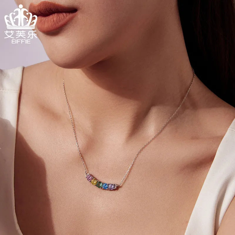 Cubic Zirconia Choker Necklace 925 Sterling Silver Colorful Five-Stone