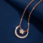 Moon And Star Necklace 925 Sterling Silver Rose Gold Plated With Cubic Zirconia
