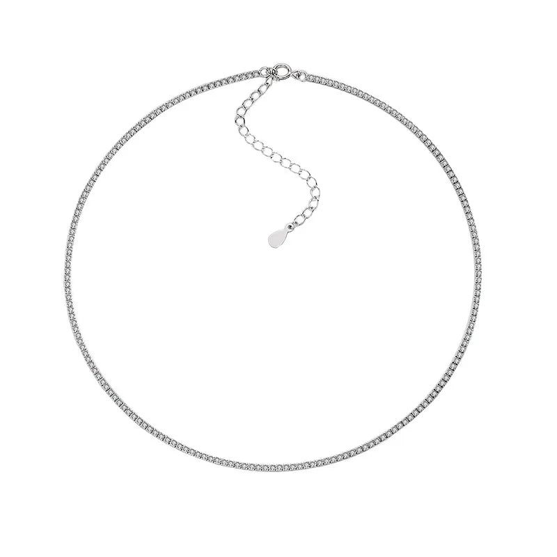 Cubic Zirconia Tennis Necklace 925 Sterling Silver Short Adjustable Chain