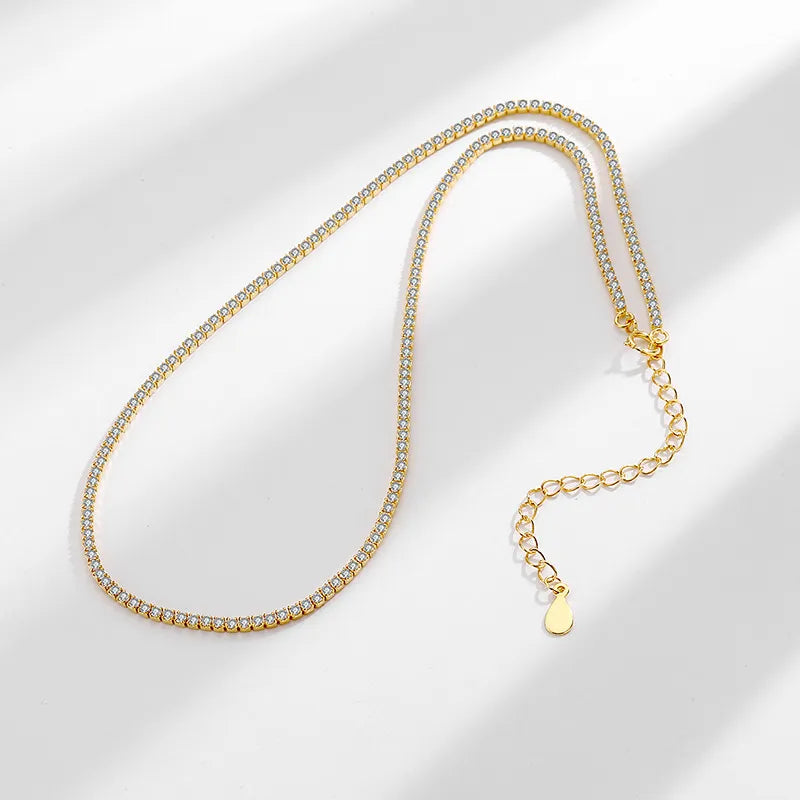 Cubic Zirconia Tennis Necklace 925 Sterling Silver Short Adjustable Chain