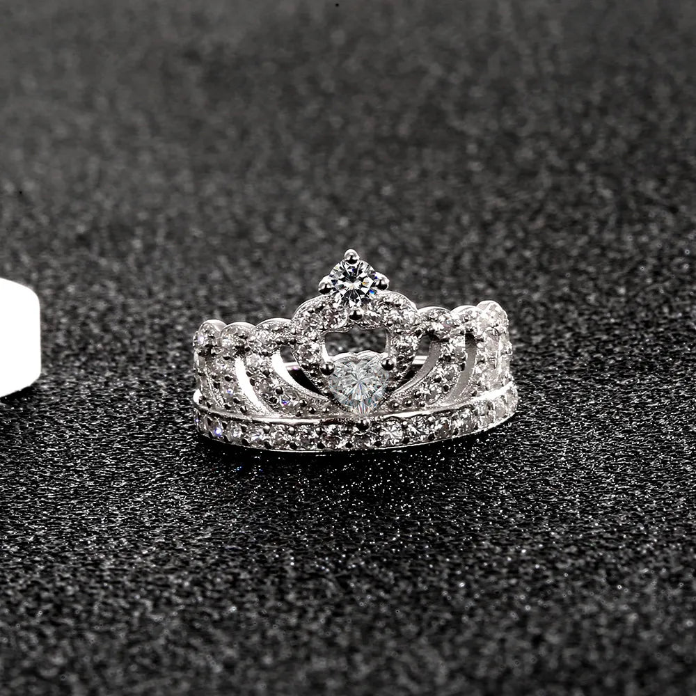 Tiara Ring 925 Sterling Silver Cubic Zirconia Heart Openwork Design