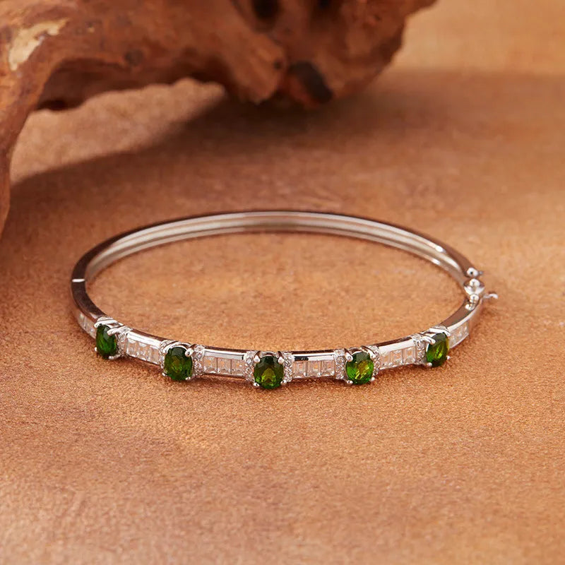 Gemstone Bangle Bracelet 925 Sterling Silver Five Stone Design