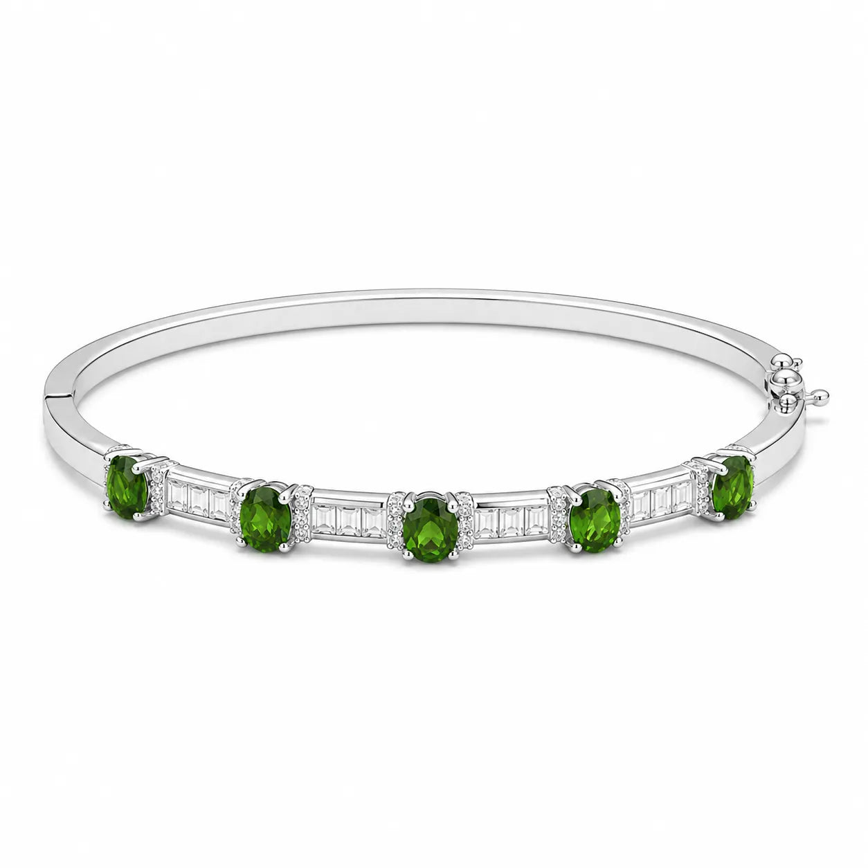 Gemstone Bangle Bracelet 925 Sterling Silver Five Stone Design