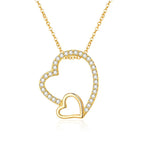 Double Heart Necklace 925 Sterling Silver Cubic Zirconia Pendant with Small Heart Detail