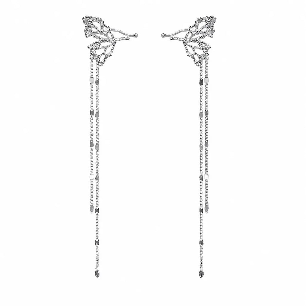 Ear Cuff With Chain 925 Sterling Silver Openwork Butterfly