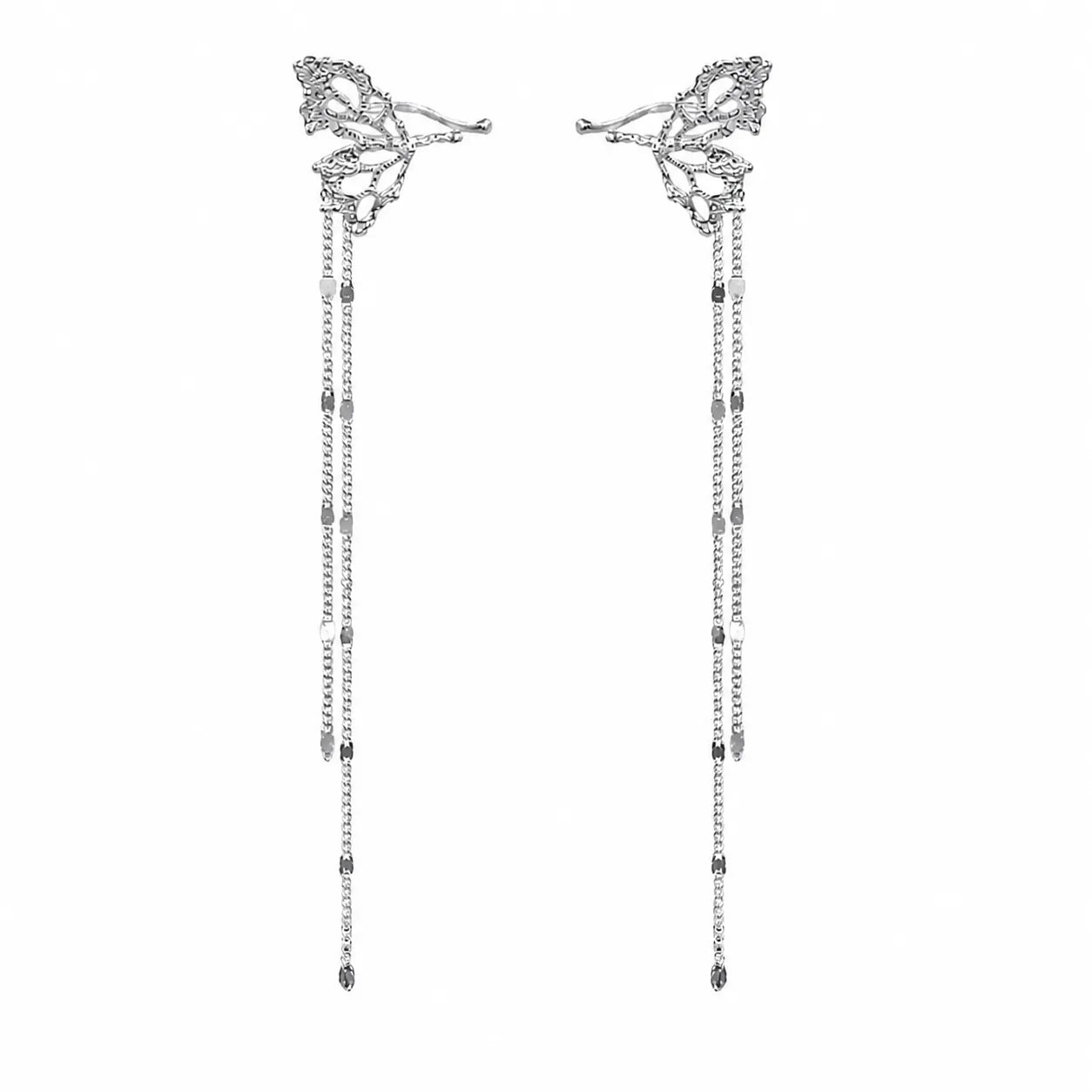 Ear Cuff With Chain 925 Sterling Silver Openwork Butterfly