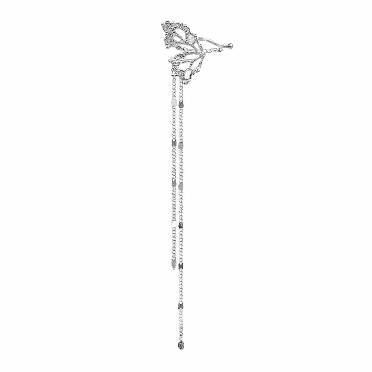 Ear Cuff With Chain 925 Sterling Silver Openwork Butterfly