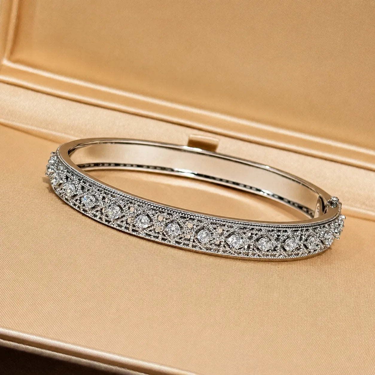 Engraved Bangle Bracelet 925 Sterling Silver Cubic Zirconia Italian Inspired Pattern