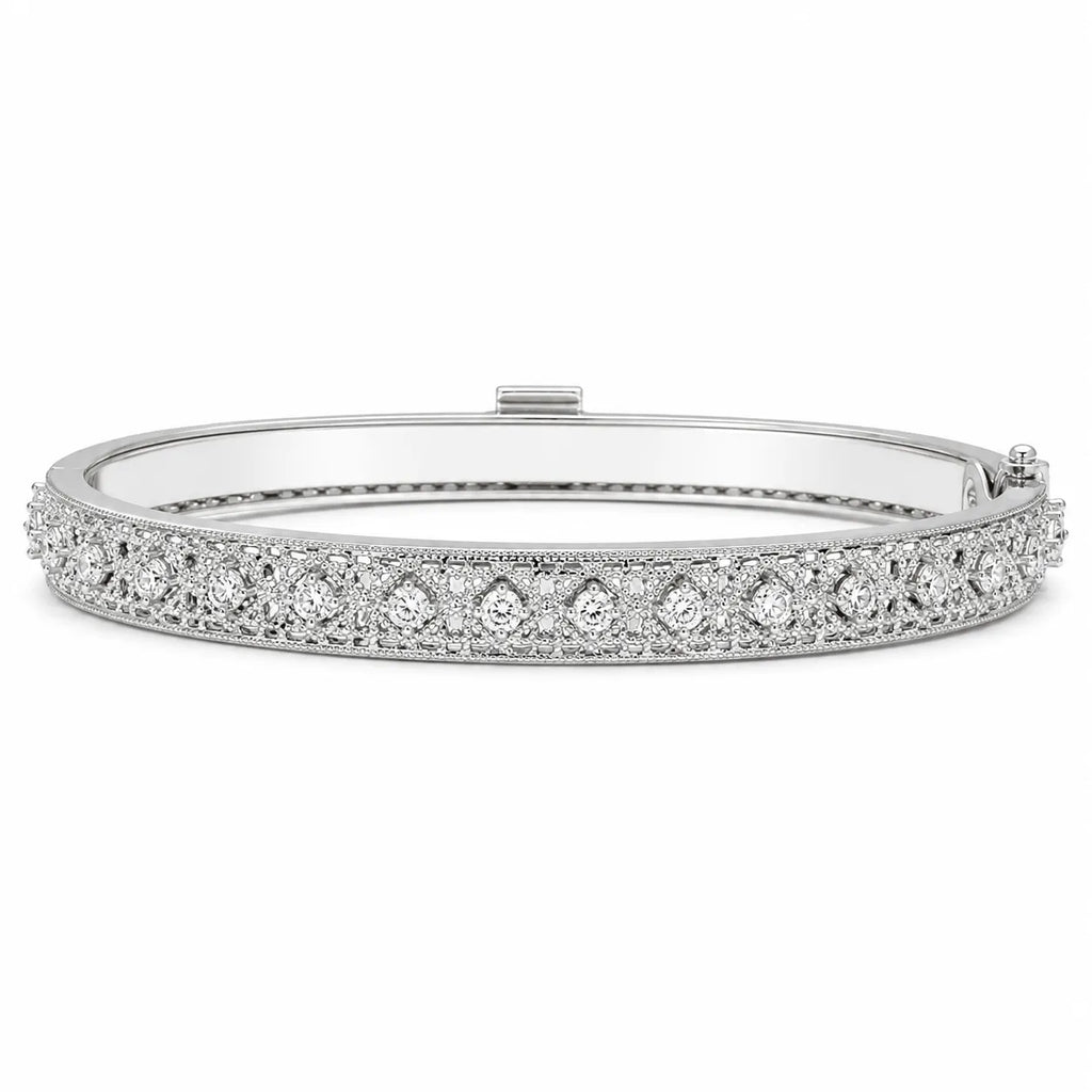 Engraved Bangle Bracelet 925 Sterling Silver Cubic Zirconia Italian Inspired Pattern