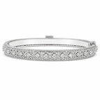 Engraved Bangle Bracelet 925 Sterling Silver Cubic Zirconia Italian Inspired Pattern