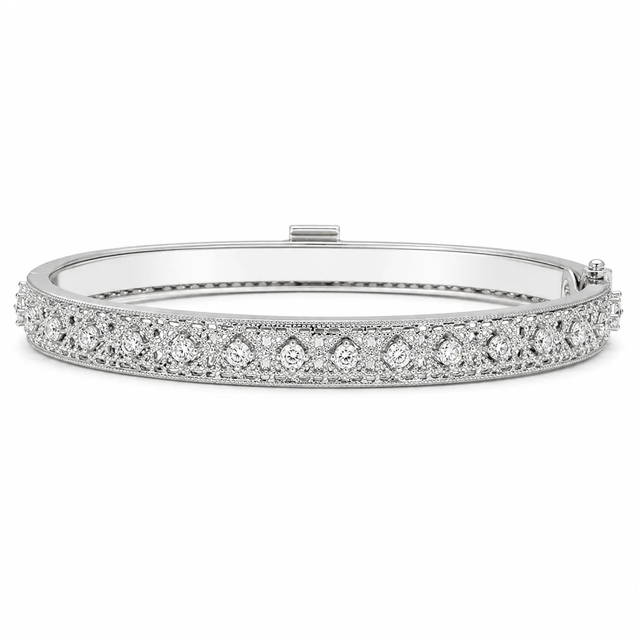 Engraved Bangle Bracelet 925 Sterling Silver Cubic Zirconia Italian Inspired Pattern