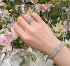 Engraved Bangle Bracelet 925 Sterling Silver Cubic Zirconia Italian Inspired Pattern