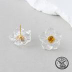 Flower Stud Earrings in 925 Sterling Silver with White Crystal Petals