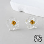 Flower Stud Earrings in 925 Sterling Silver with White Crystal Petals