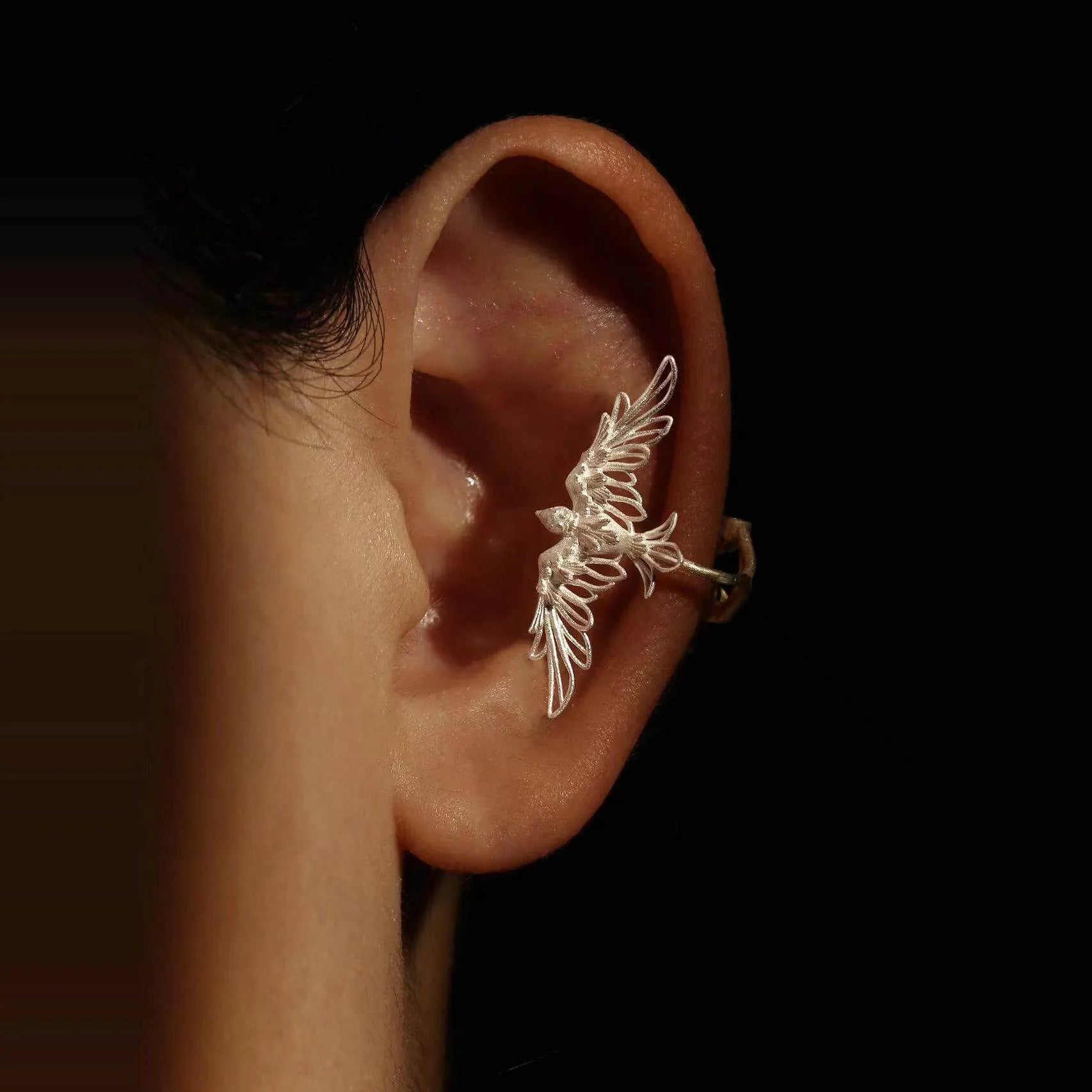 Flying Bird Clip-On Earrings in 925 Sterling Silver