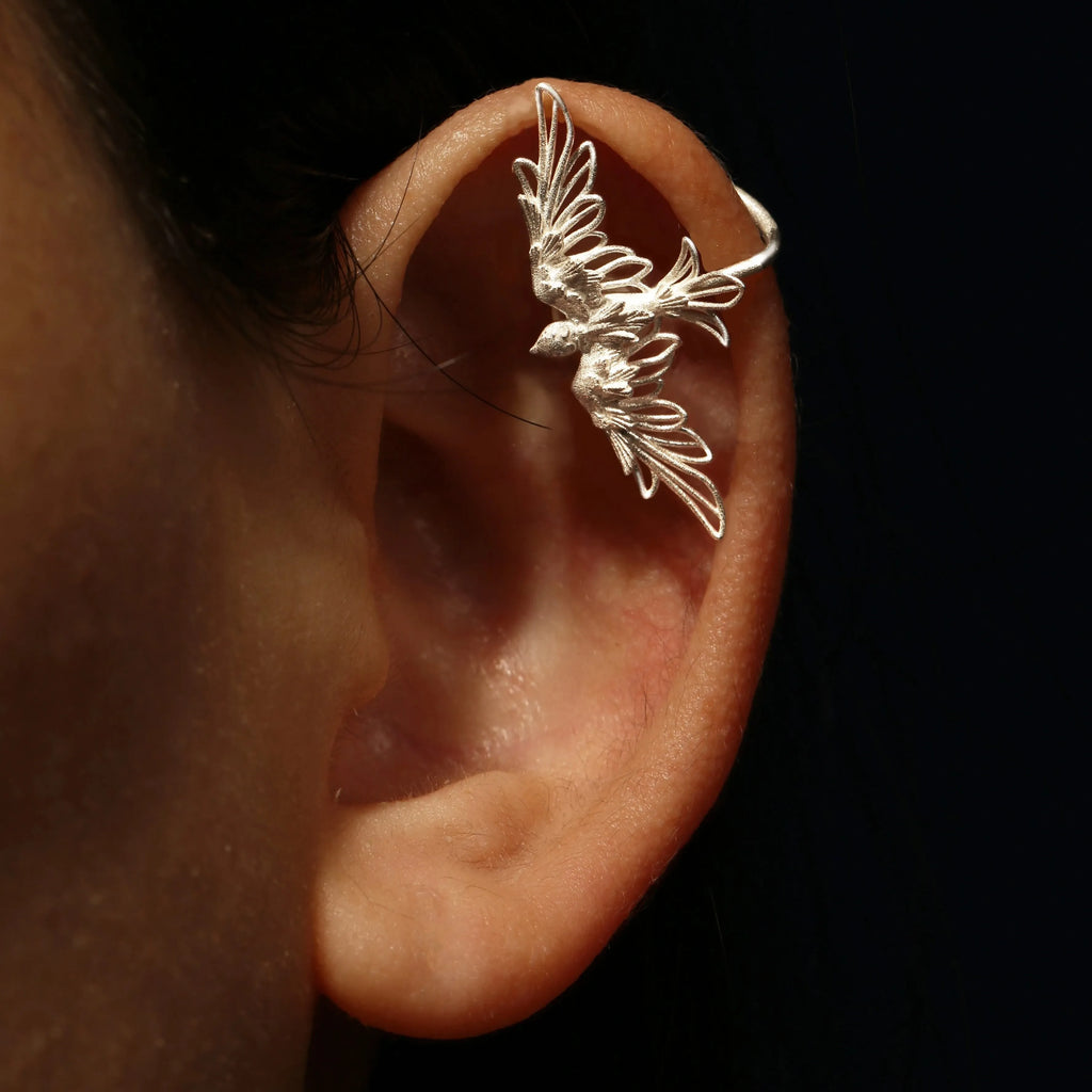 Flying Bird Clip-On Earrings in 925 Sterling Silver
