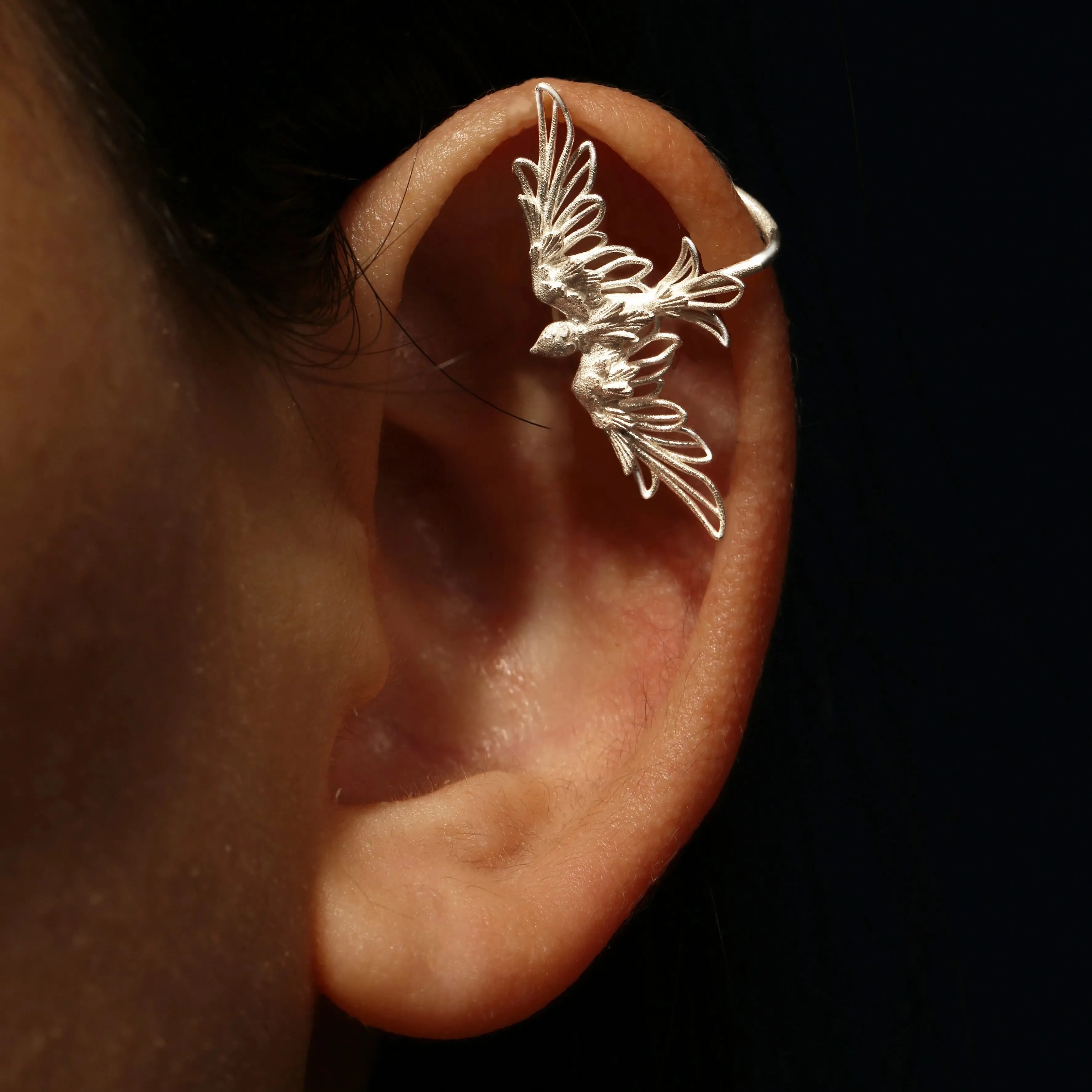 Flying Bird Clip-On Earrings in 925 Sterling Silver