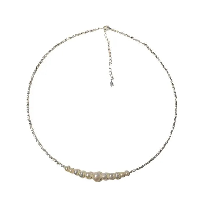 Freshwater Pearl Necklace with a 925 Sterling Silver Bead Strand