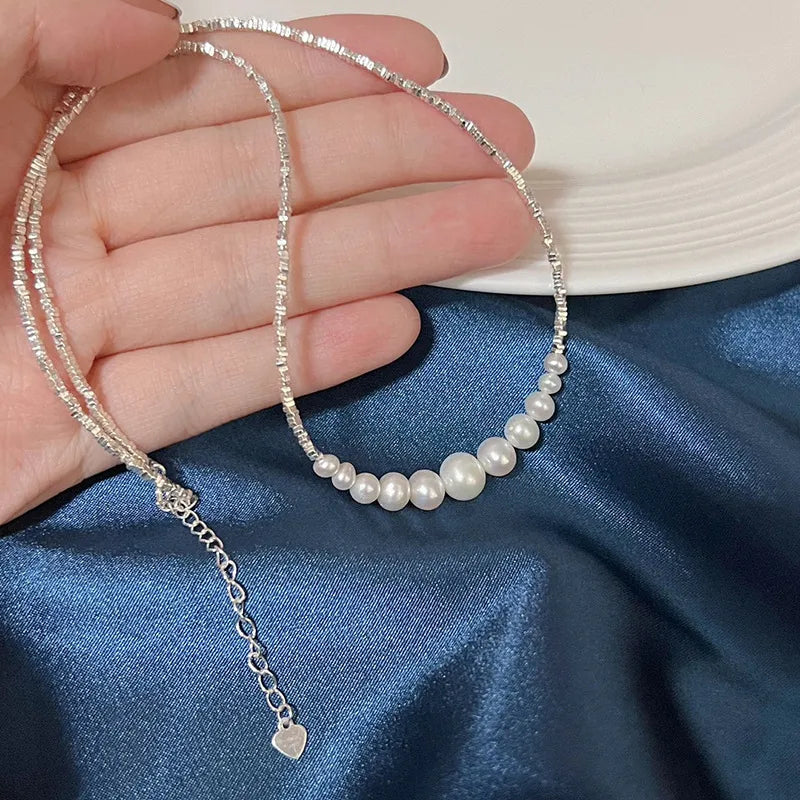 Freshwater Pearl Necklace with a 925 Sterling Silver Bead Strand