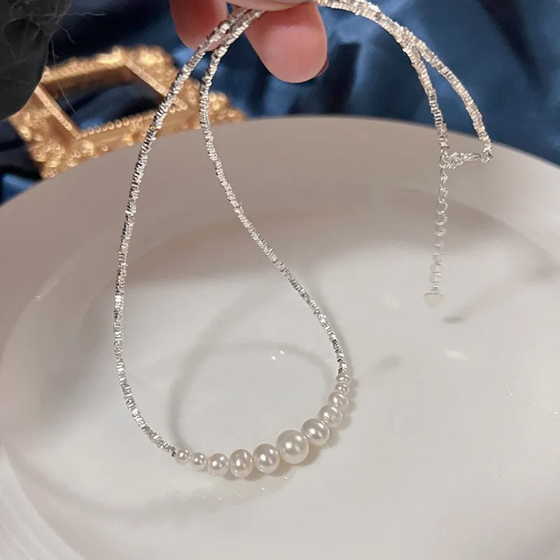 Freshwater Pearl Necklace with a 925 Sterling Silver Bead Strand
