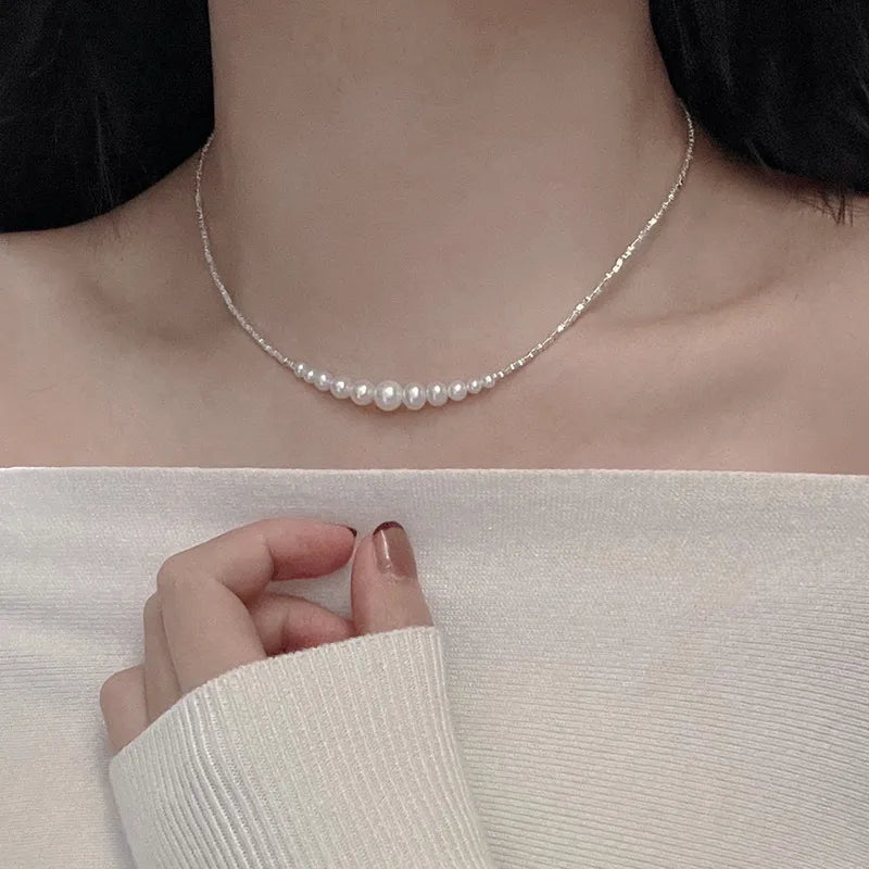 Freshwater Pearl Necklace with a 925 Sterling Silver Bead Strand