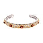 Garnet Cuff Bracelet 925 Sterling Silver Vintage Gold Pattern