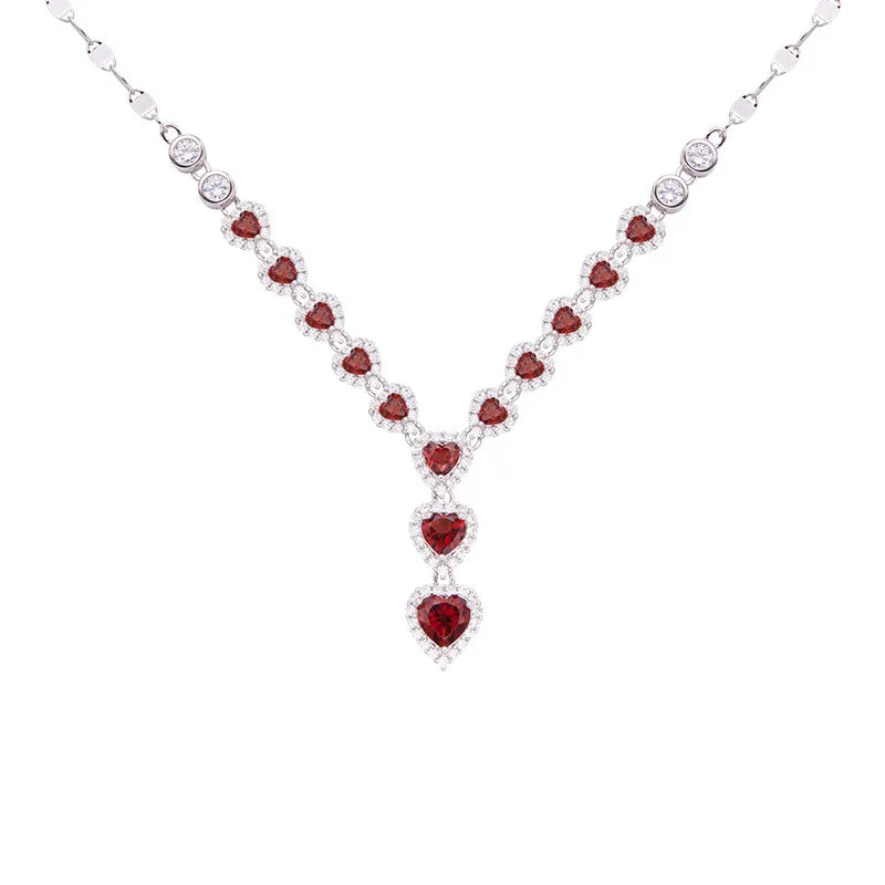 Garnet Heart Necklace 925 Sterling Silver Multi-Heart Lariat Drop