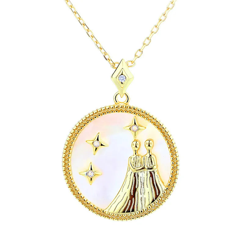 Zodiac Coin Pendant Necklace 925 Sterling Silver Gold
