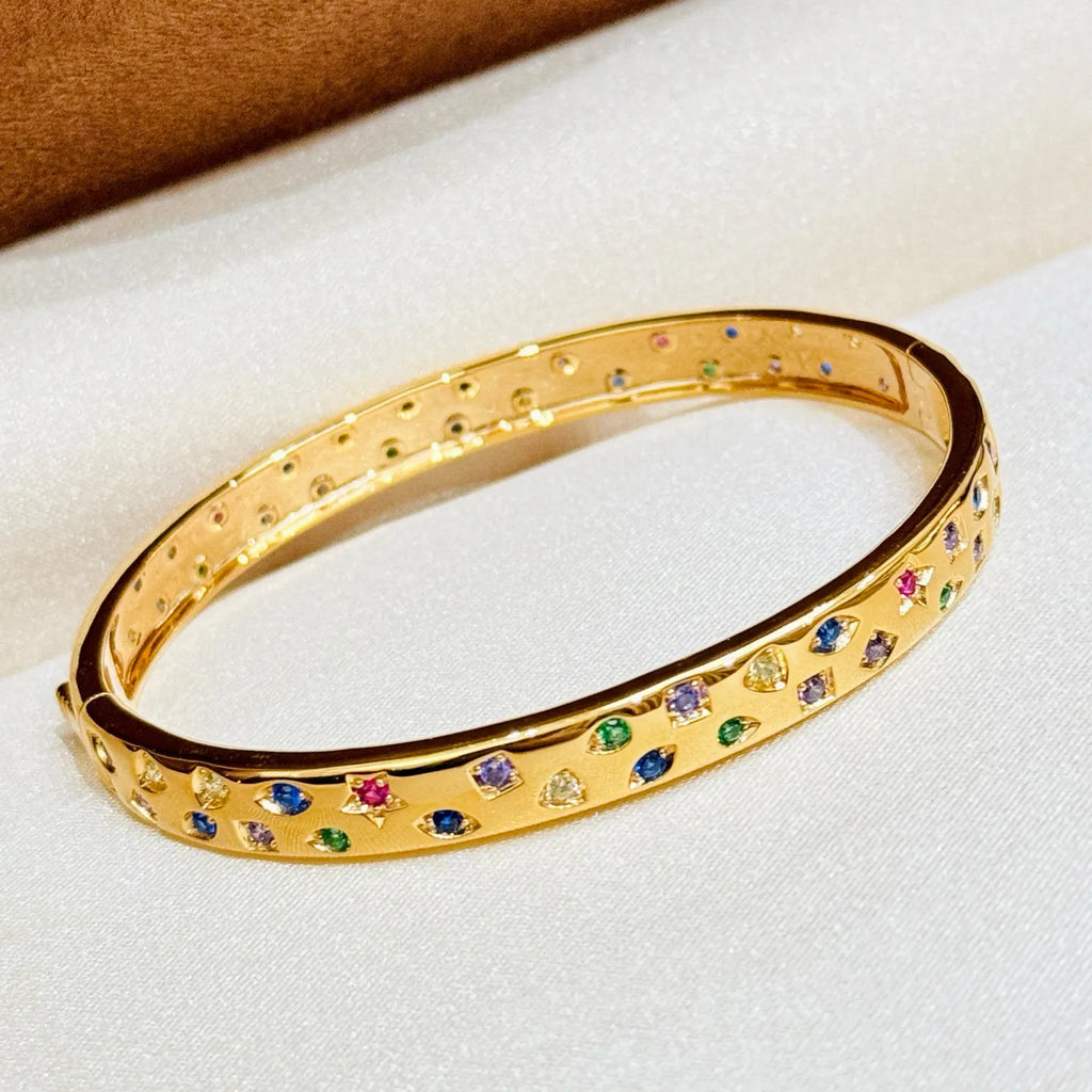 Gemstone Bangle 925 Sterling Silver 18K Gold Plated Multicolor Gemstone Detail