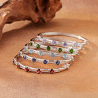 Gemstone Bangle Bracelet 925 Sterling Silver Five Stone Design
