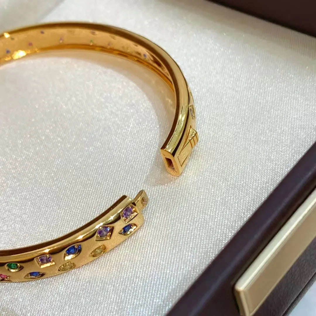 Gemstone Bangle 925 Sterling Silver 18K Gold Plated Multicolor Gemstone Detail