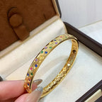 Gemstone Bangle 925 Sterling Silver 18K Gold Plated Multicolor Gemstone Detail